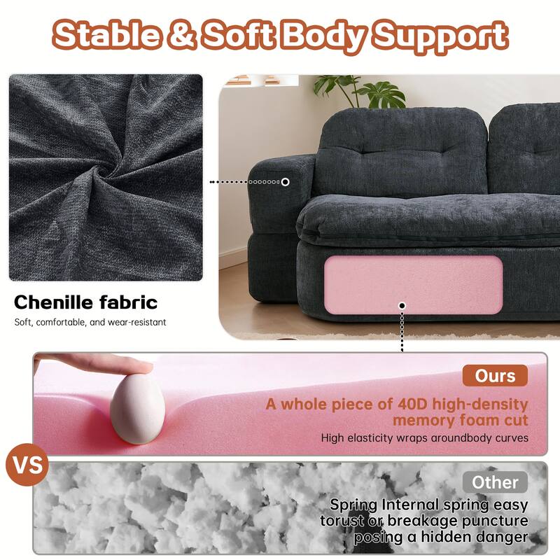 Modern Convertible Floor Sofa Bed with Pillows, Corduroy Foldable Sleeper Sofa Mattress with Built-In Quilt, No Assembly