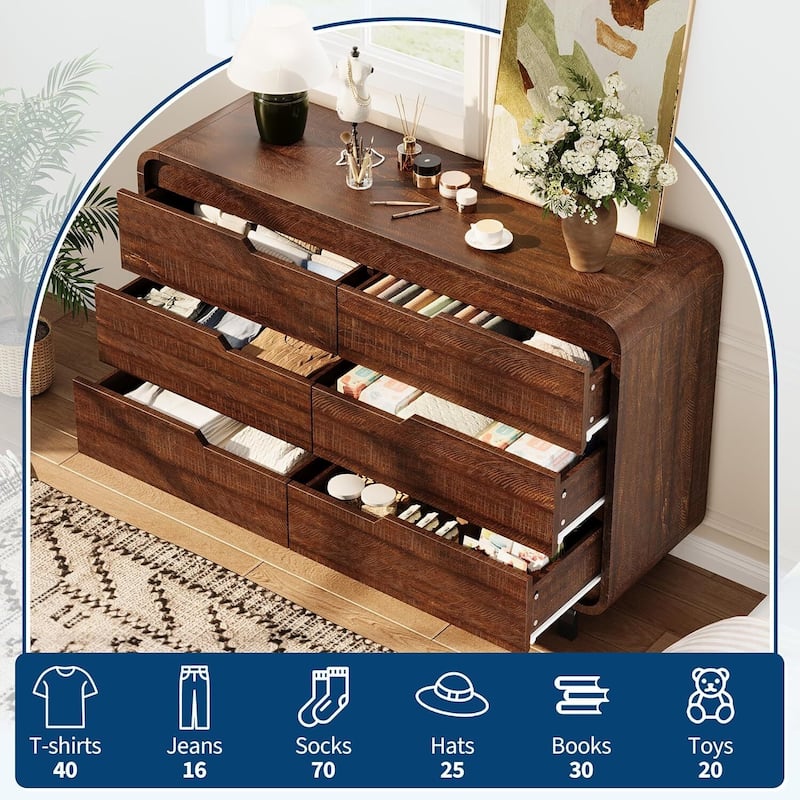 47" Wide Modern 6 Drawers Dresser for Bedroom, Living Room, Hallway