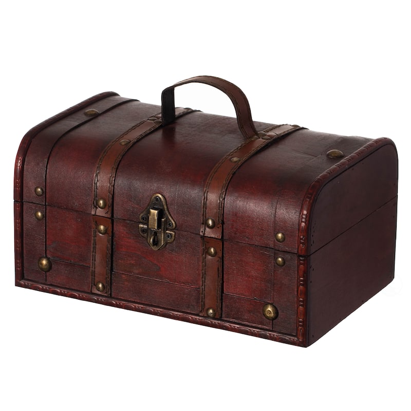Decorative Vintage Wood Treasure box - Wooden Trunk Chest with Handle - Chest