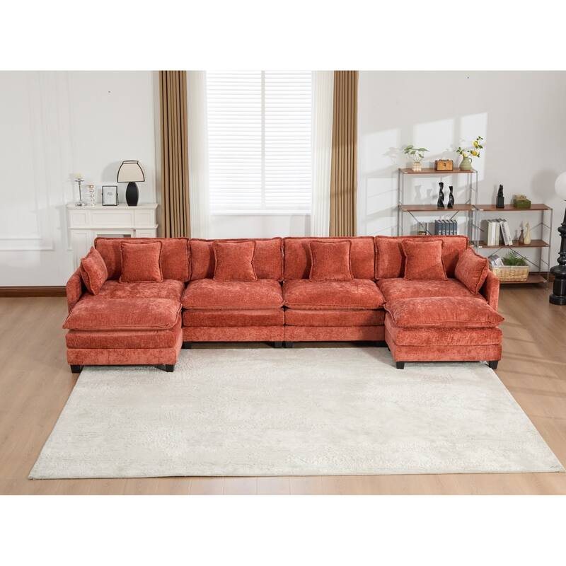 Roomfitters Large Upholstered 4-Seater Sofa with Plush Cushions and Pillows, Modern Cloud Couch for Living Room