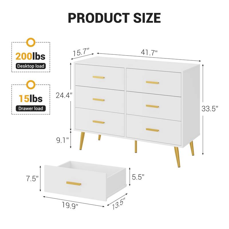 Modern Wooden 6 Drawer Dresser with Vintage Pattern Design