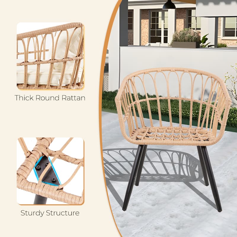 5 Piece Patio Bistro Set with Ottoman, Outdoor Wicker Apartment Balcony Furniture Sets, Rattan Table and Chairs Set of 2