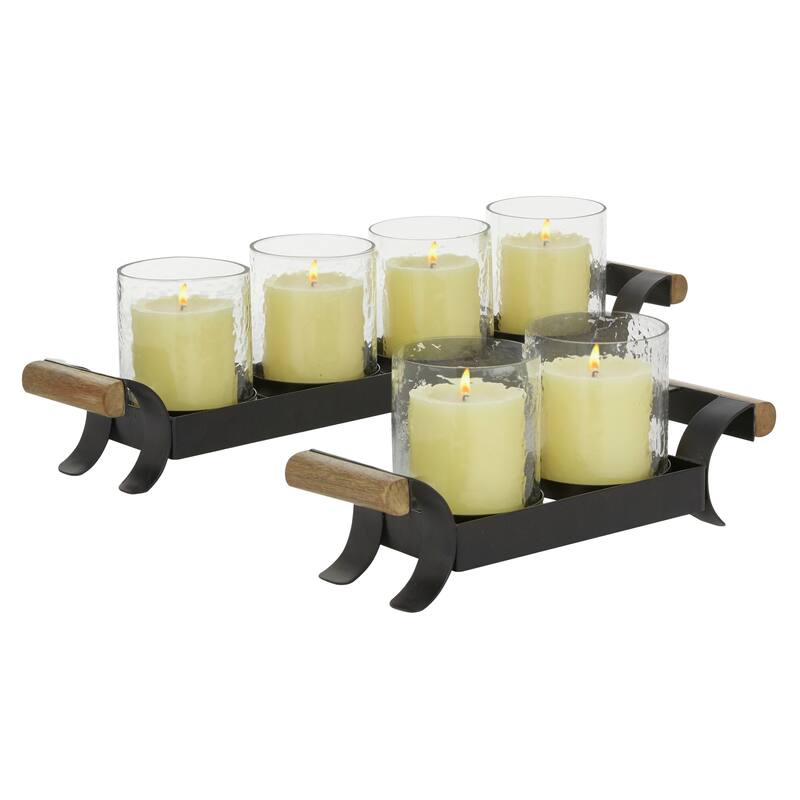 Black Metal Contemporary Candle Holder Set of 2 - 21 x 4 x 5