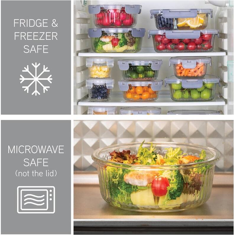 COOK WITH COLOR Premium 32-Pc. Borosilicate Glass Food Container Set with Dividers Leakproof Lids - Meal Prep, Storage