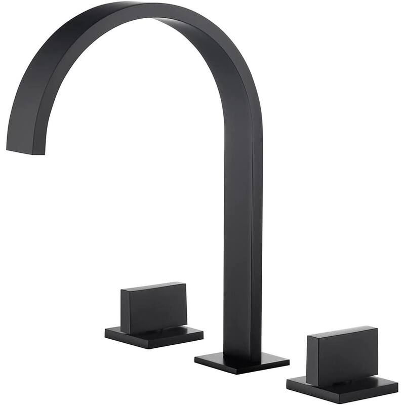 Matte Black Two handles 3 holes Waterfall bathroom Sink Faucet with brass pop up overflow Drain - Matte Black