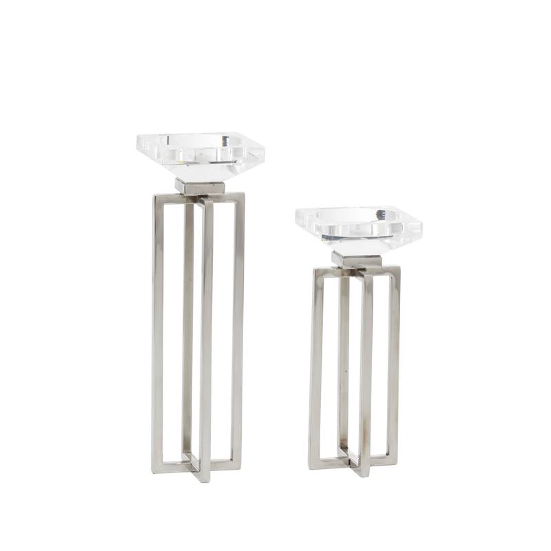 Silver Stainless Steel Candle Holder (Set of 2) - 4 x 4 x 13