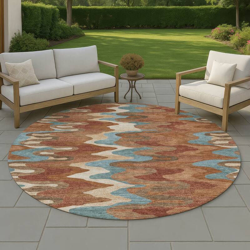 Machine Washable Indoor/ Outdoor Modern Mason Chantille Rug - Paprika - 8' x 8'