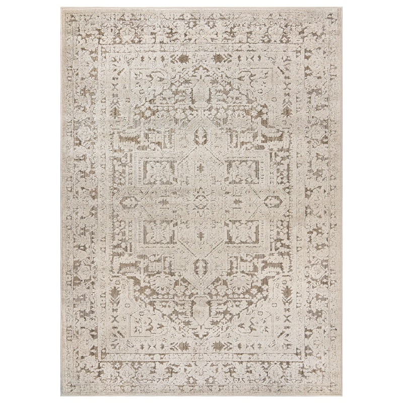 World Rug Gallery Textured Medallion Earth Beige Indoor High-Low Area Rug