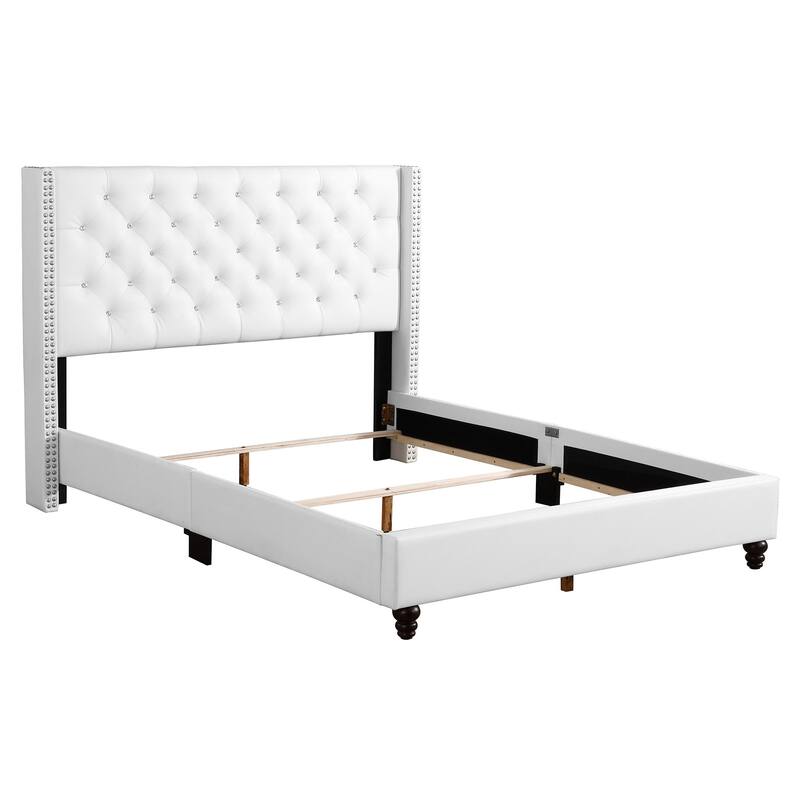 Jeweled Tufted Upholstered Panel Queen Bed - 86" - White