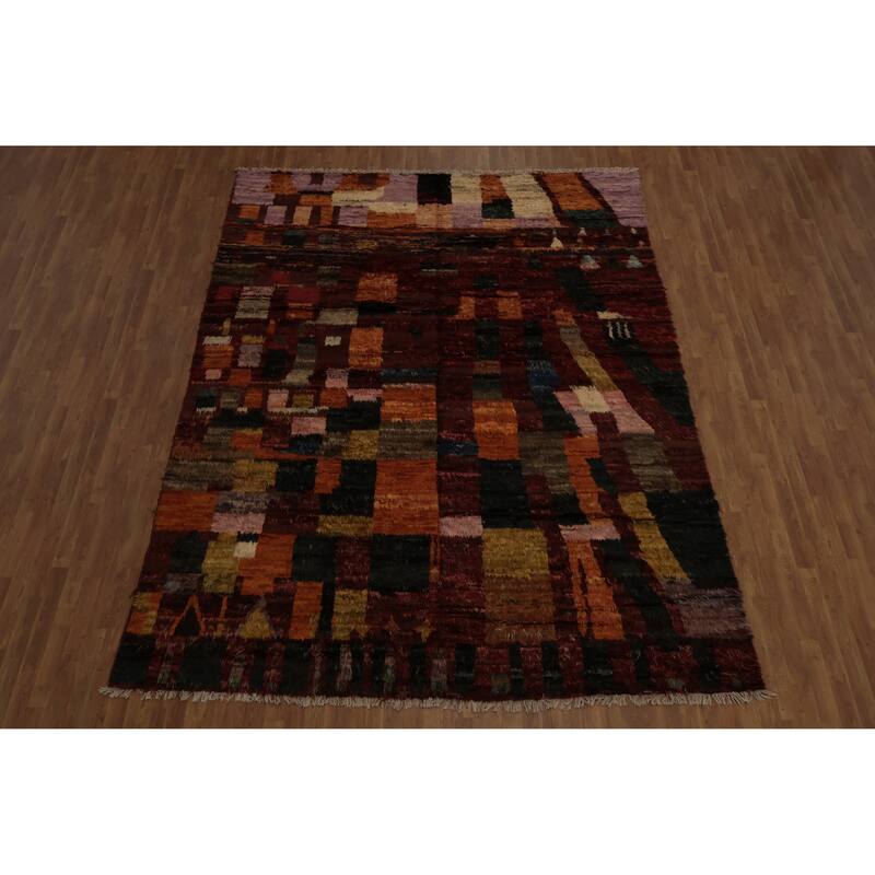 Hand Knotted Oriental 100% Wool Carpet Modern Tribal Red Moroccan Area Rug - 11' 8'' X 8' 11''