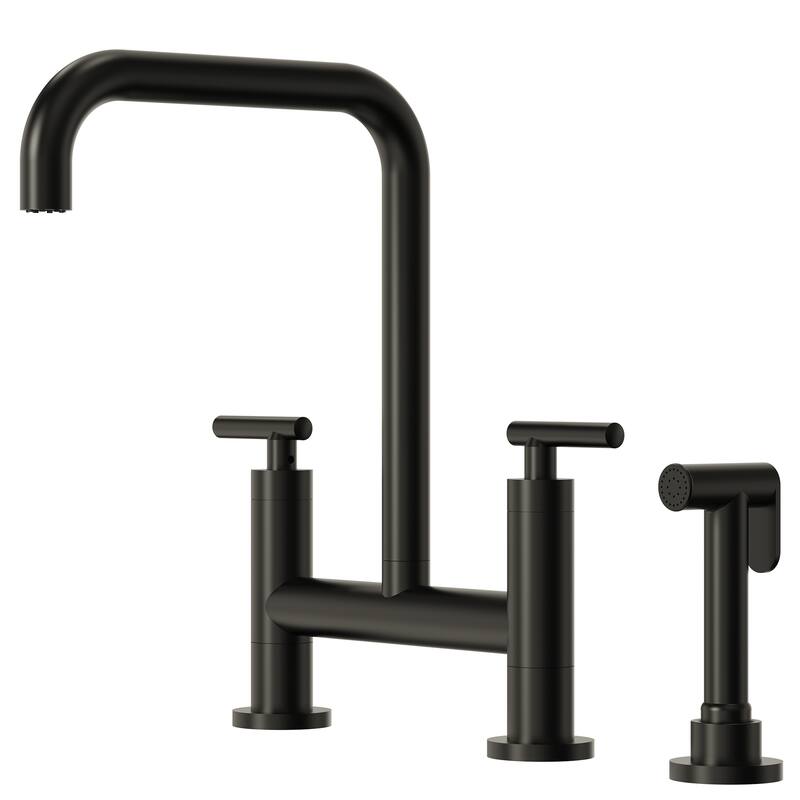 2-Handle Deck Mount Kitchen Faucet 2-Hole Bridge Kitchen Faucet with Side Sprayer