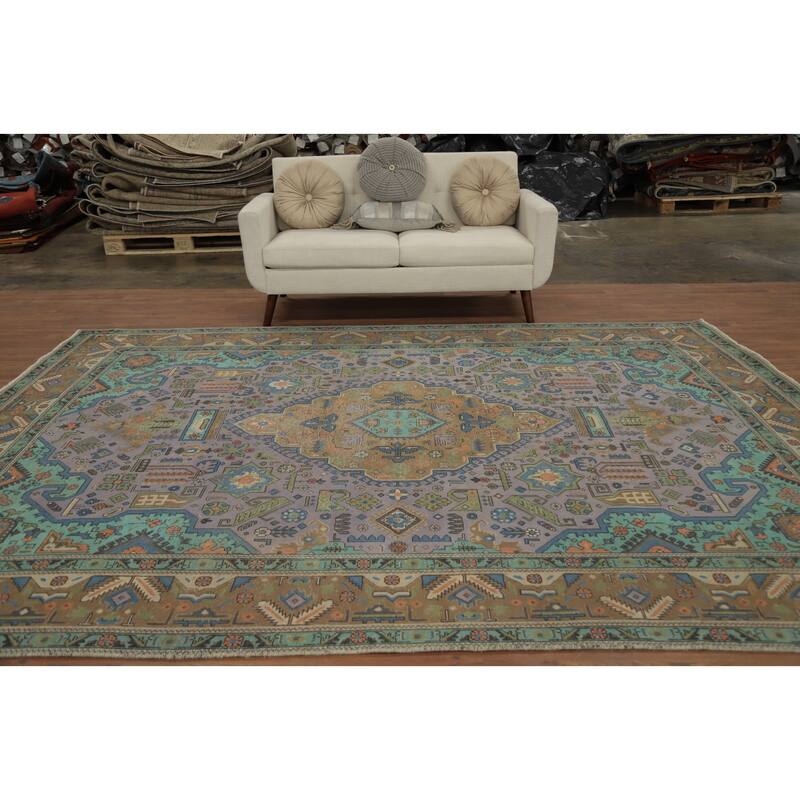 Hand Knotted Oriental 100% Wool Carpet Traditional Floral Purples Tabriz Area Rug - 11' 1'' X 8' 2''
