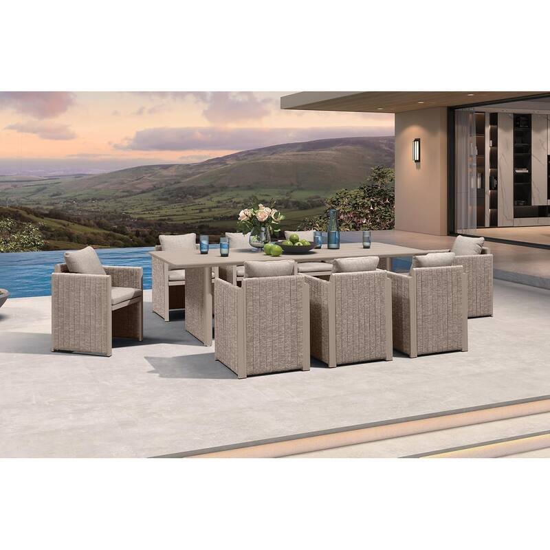 PURPLE LEAF Sanori Patio Dining Set Modern Large Weather-Resistant Table and Aluminum Chairs - 9-Piece Rectangle