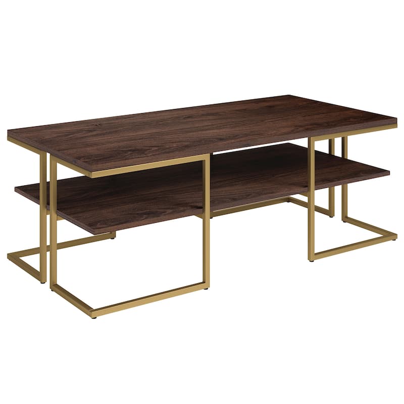 Stylish Steel Coffee Table with Shelf for Living Room and Office Organization - 30” x 30” x 22” - Gold