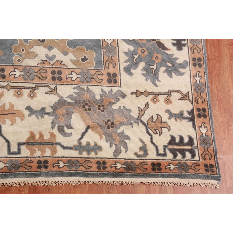Gray Ivory Oushak Indian Large Rug Hand-Knotted Wool Carpet - 10'2" x 13'11"