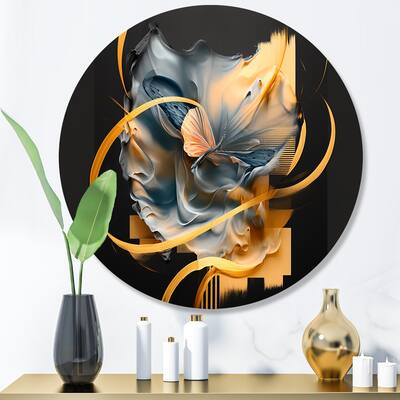 Designart "Abstract Butterfly" Abstract Metal Round Wall Art