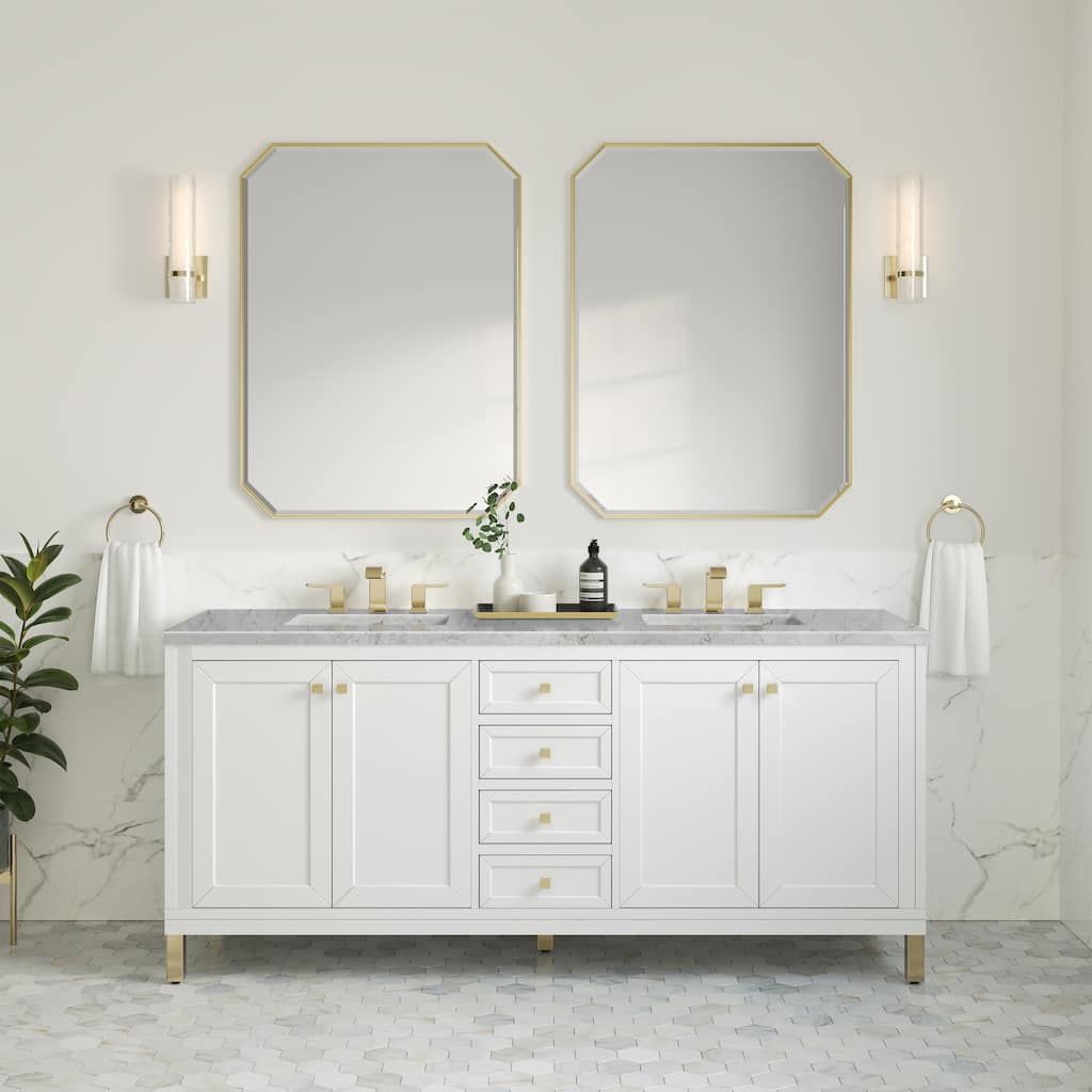 Chicago 72" Double Vanity, Glossy White, w/FreePower Wireless Charger