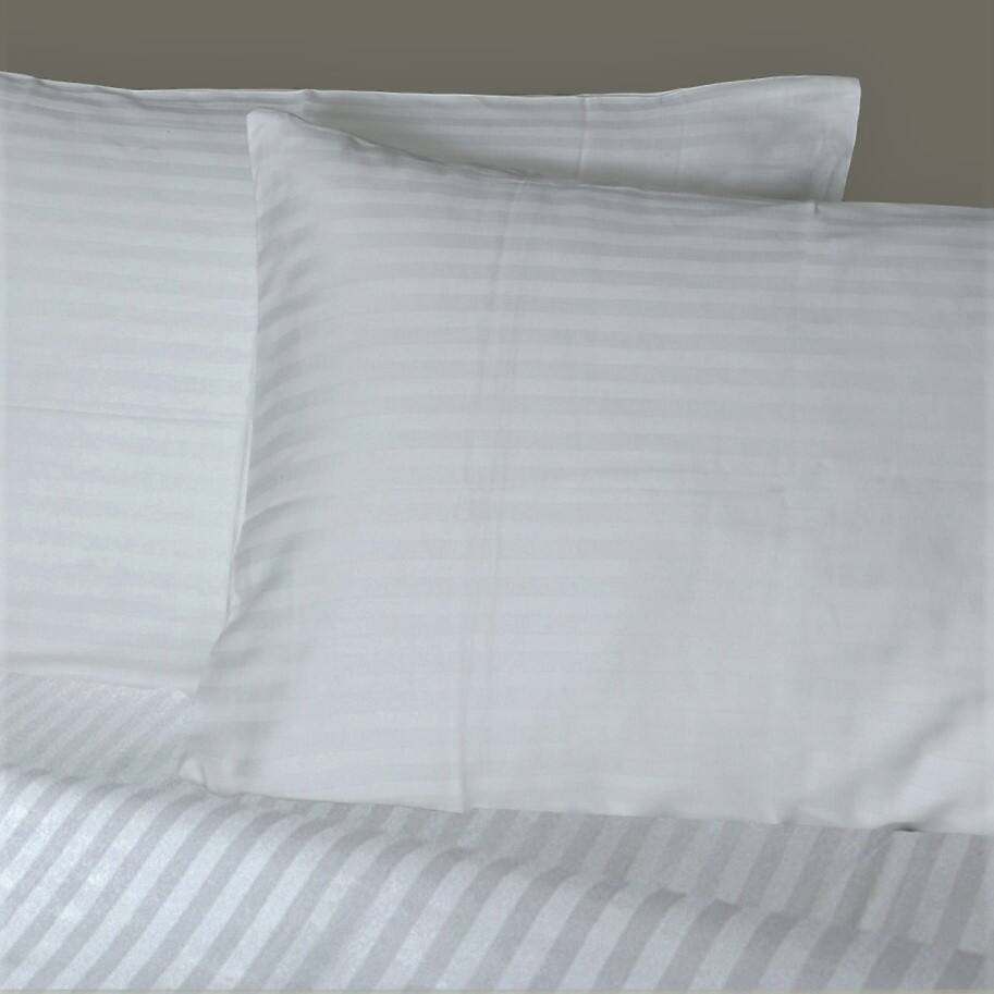 400 TC 100pct Cotton Sateen Striped White Pair of Queen Flat Sheets