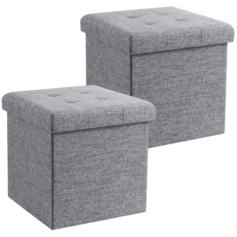 2 Pack - 15" Collapsible Square Cube Storage Ottoman, Perfect for Dorms, Livingroom and Bedroom - Grey