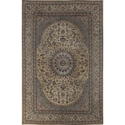 Hand Knotted Oriental 100% Wool Carpet Traditional Floral Beige & Ivories Nain Area Rug - 11' 5'' X 8' 0''