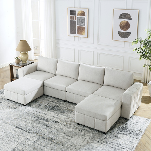 Upholstered Modular Sofa with 2 Movable Ottoman 132 L Shaped Sectional Sofa Sets 4 Seater Couch Sofa for Living Room Apartment Bed Bath Beyond 39073948