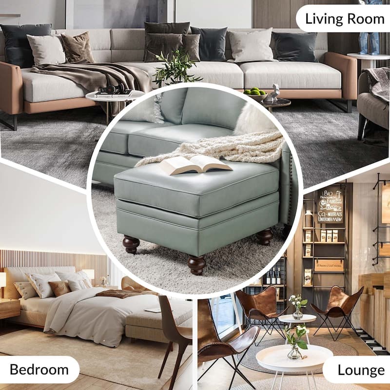 Irene Contemporary Genuine Leather Water Resistant Ottoman by HULALA HOME
