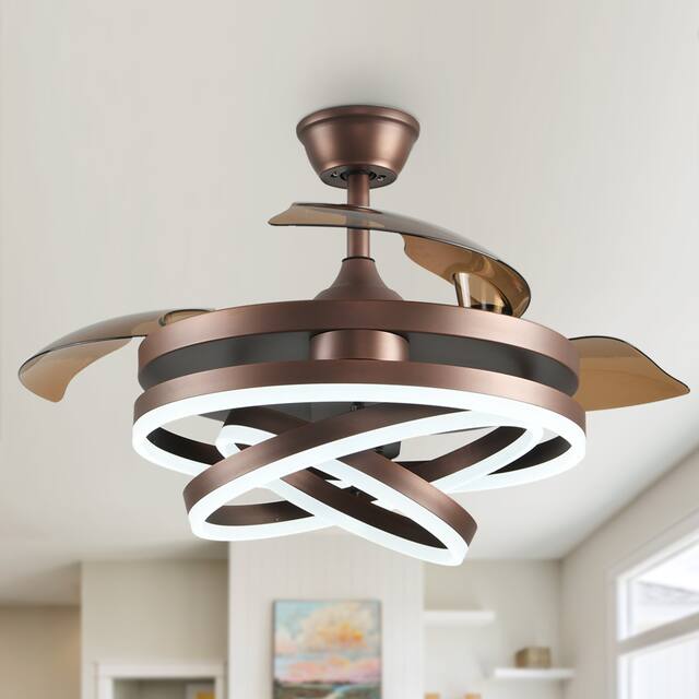 Oaks Aura 42in. LED DIY Shape Retractable Modern Ceiling Fan With Lights, 6-Speed Latest DC Motor Remote Control Ceiling Fan - Brown