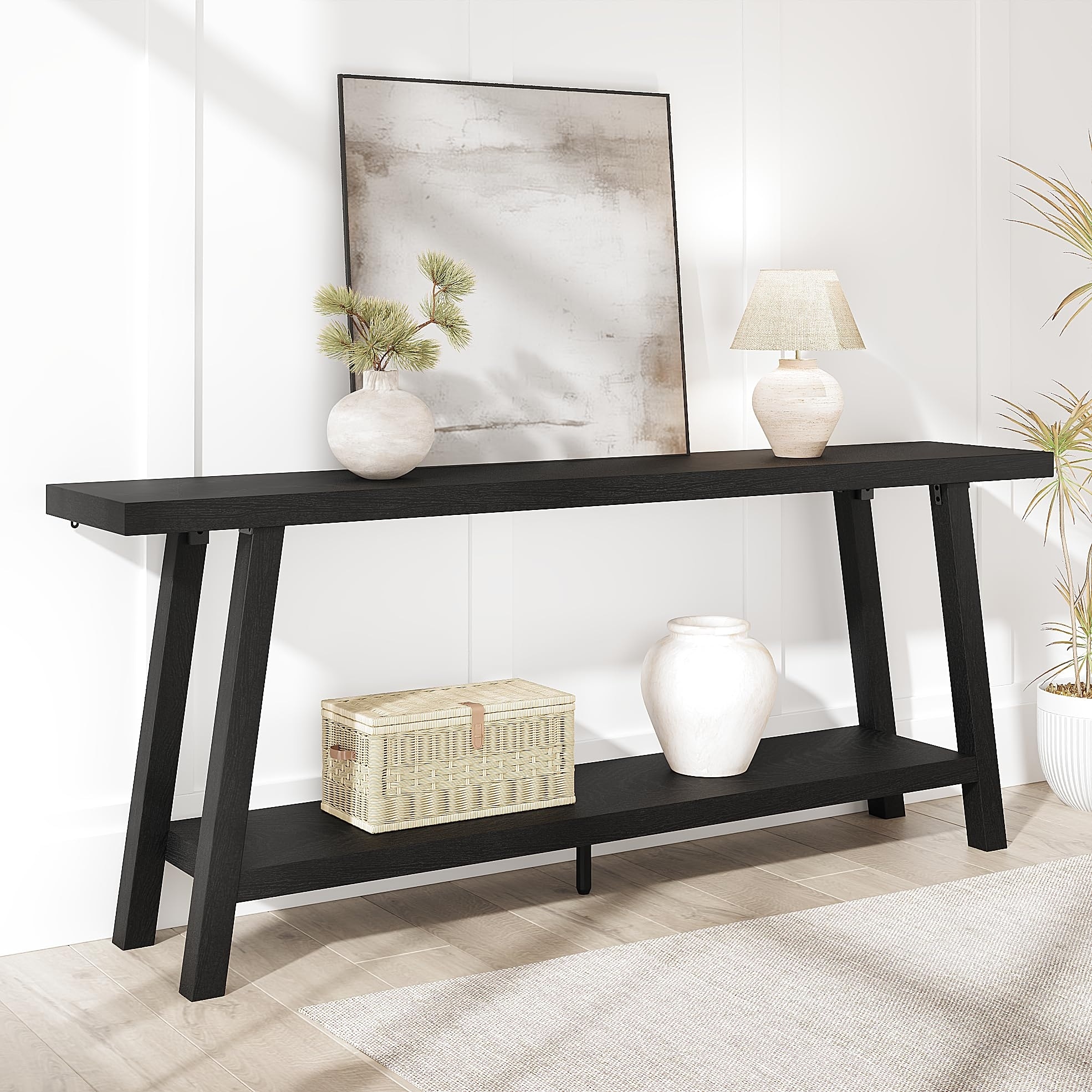 70.9" Farmhouse Console Table, 2-Tier Extra Long Entryway Sofa Table for Hallway, Living Room & Foyer