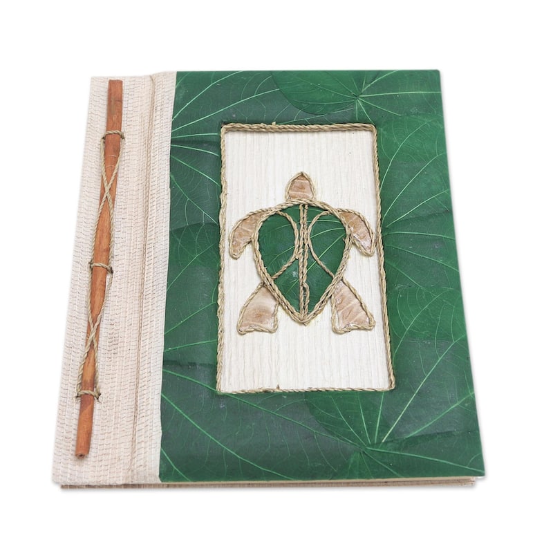 Novica Handmade Tortoise Thoughts In Green Natural Fiber Journal