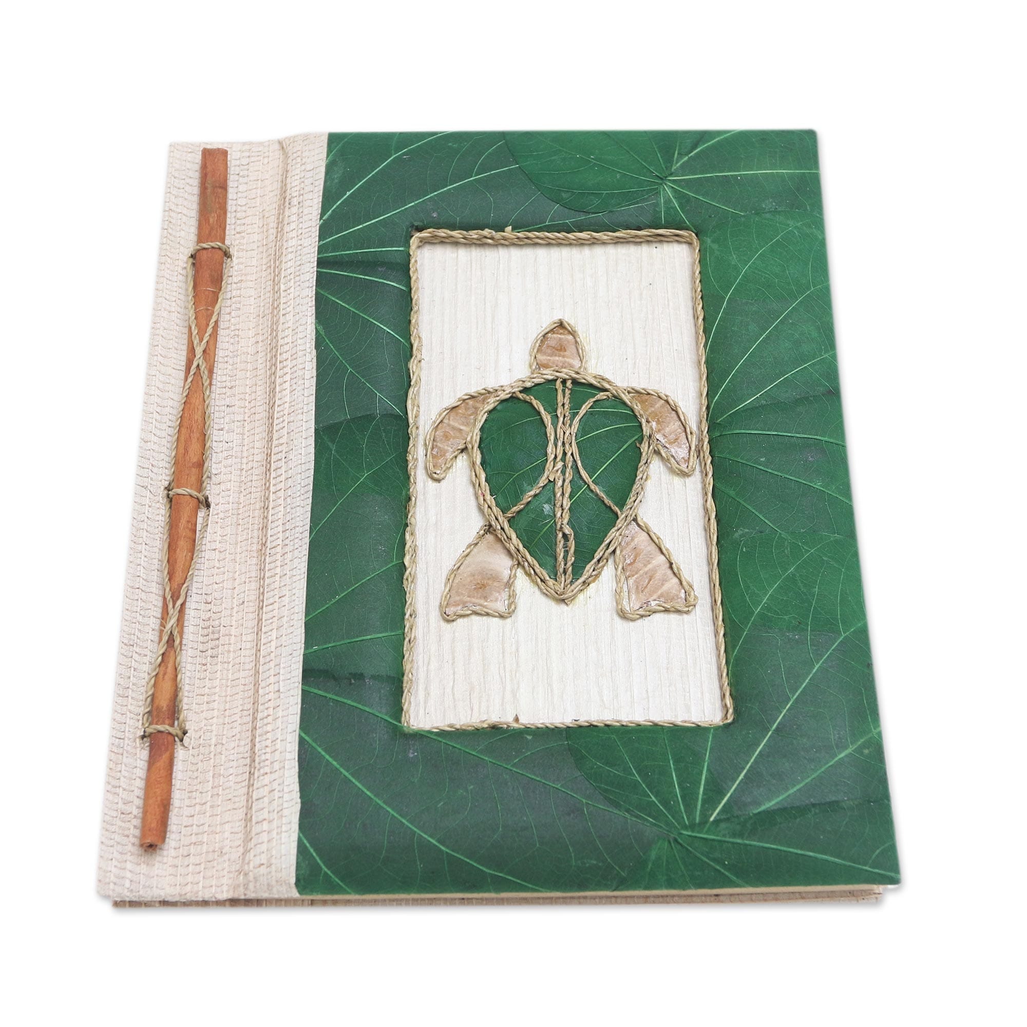 Novica Handmade Tortoise Thoughts In Green Natural Fiber Journal