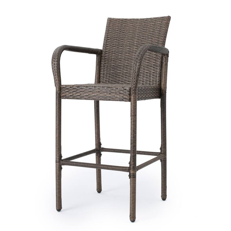 Patio Rattan Barstool with Armrest and Footrest (Set of 2) by Leisure Zone