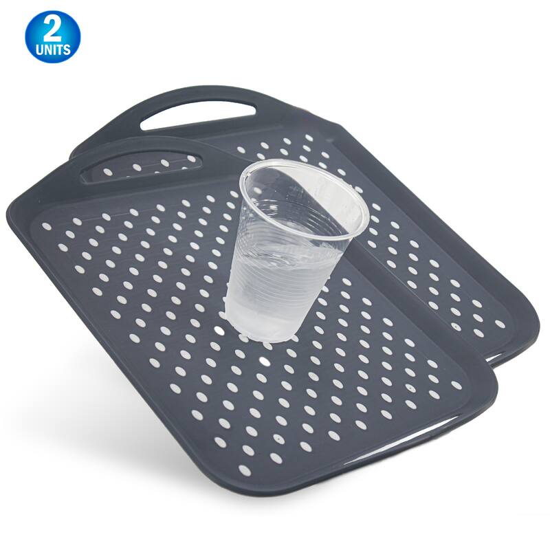 Non Slip Serving Tray w/ Handles Anti Spill Plastic Food Carrying Dinner Tray - 2 Piece