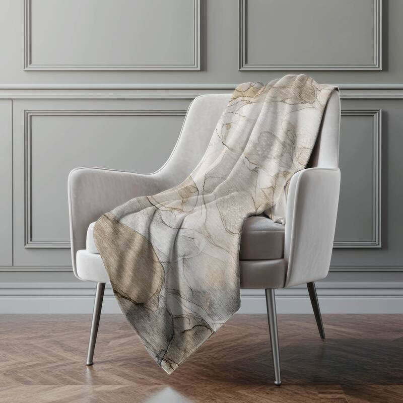 Premium Machine Washable Abstract Contemporary Sherpa Throw Blanket - Beige - 4'2" x 5'10"
