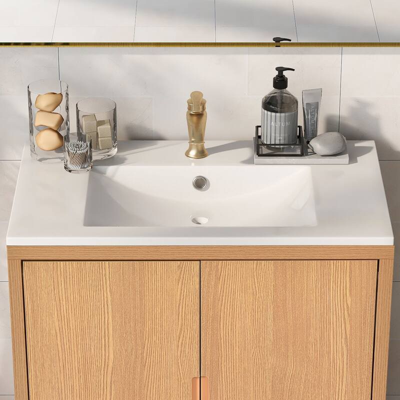 30" Resin Bathroom Vanity Basin Sink with 1 Faucet Hole, Overflow Hole, Drop-In Installation, Durable - 18in L Resin