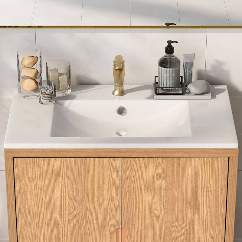 Roomfitters 30x18" Rectangular Bathroom Vanity Top Resin Sink, Single Hole Countertop Basin, White