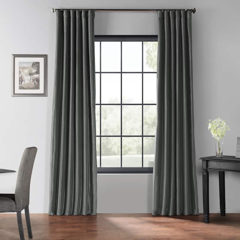 Exclusive Fabrics Blackout Textured Faux Dupioni Silk Curtain Panel - 50 X 96 - Arrowhead Grey