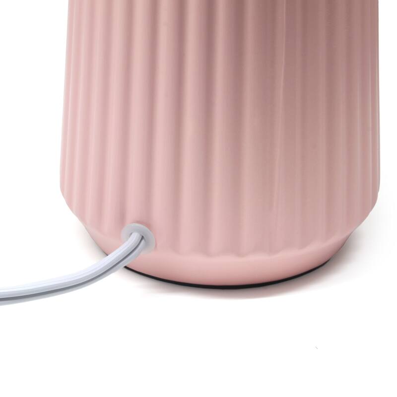Textured Ceramic Table Lamp with Fabric Drum Shade Modern Faceted Base Compact Accent Lighting Multiple Colors