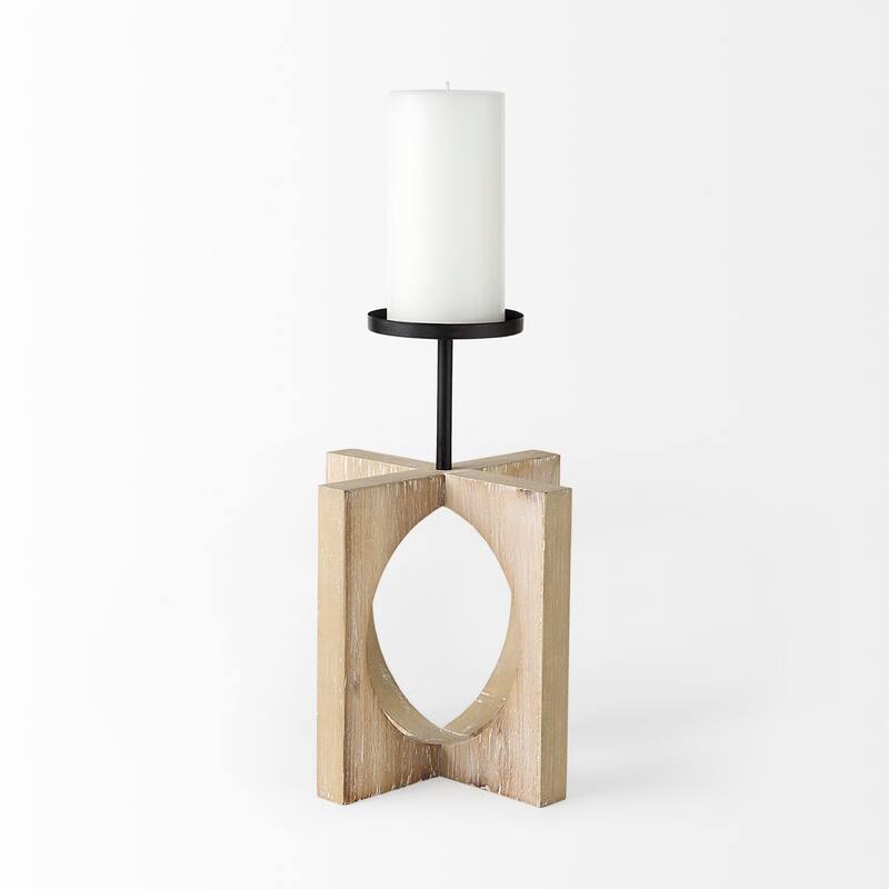 Cambie 5.7L x 5.7W x 10.0H Light Brown Wood W/Black Metal Small Candle Holder