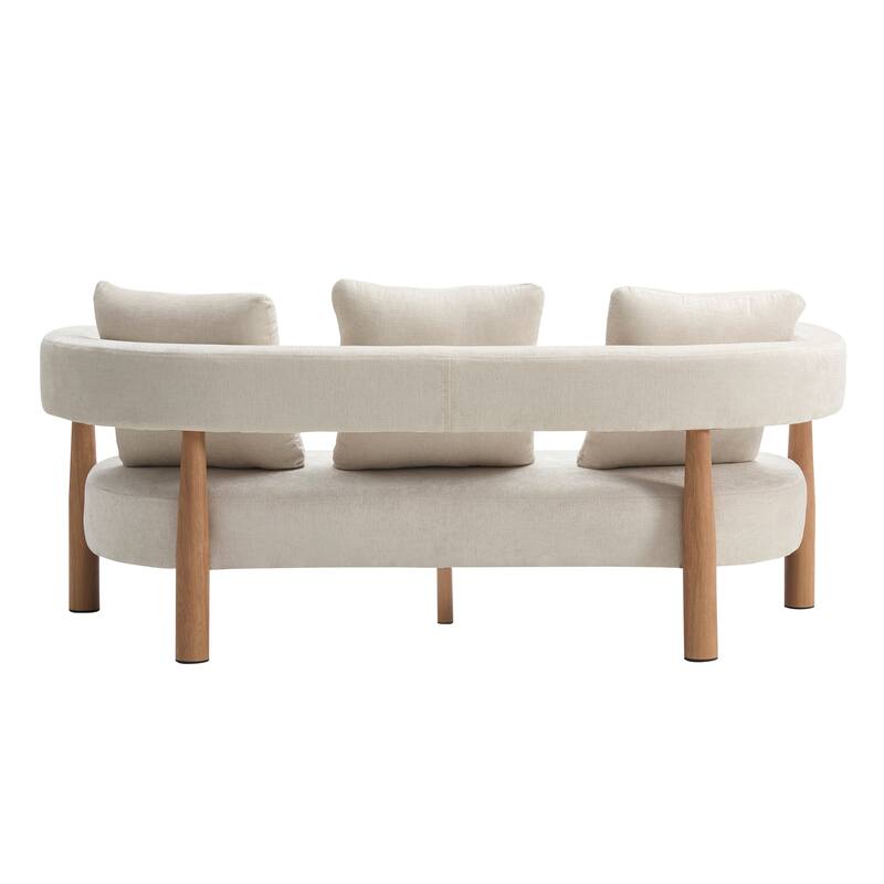 Luxe Modern Upholstered Curved 3-Seater Sofa with Wooden and Metal Legs
