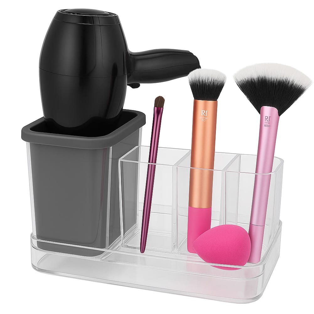OnDisplay Acrylic Hair Tool & Makeup Organizer with Silicone Liner for Bathroom Vanity