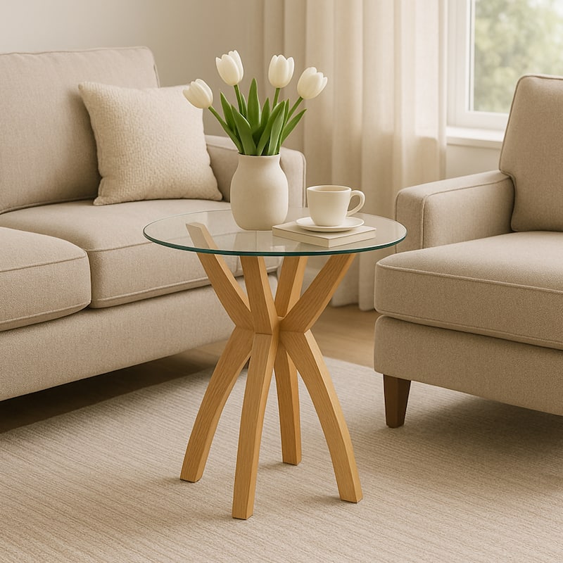 Modern Nesting Table Glass End Table with Criss Cross Base 24" Round