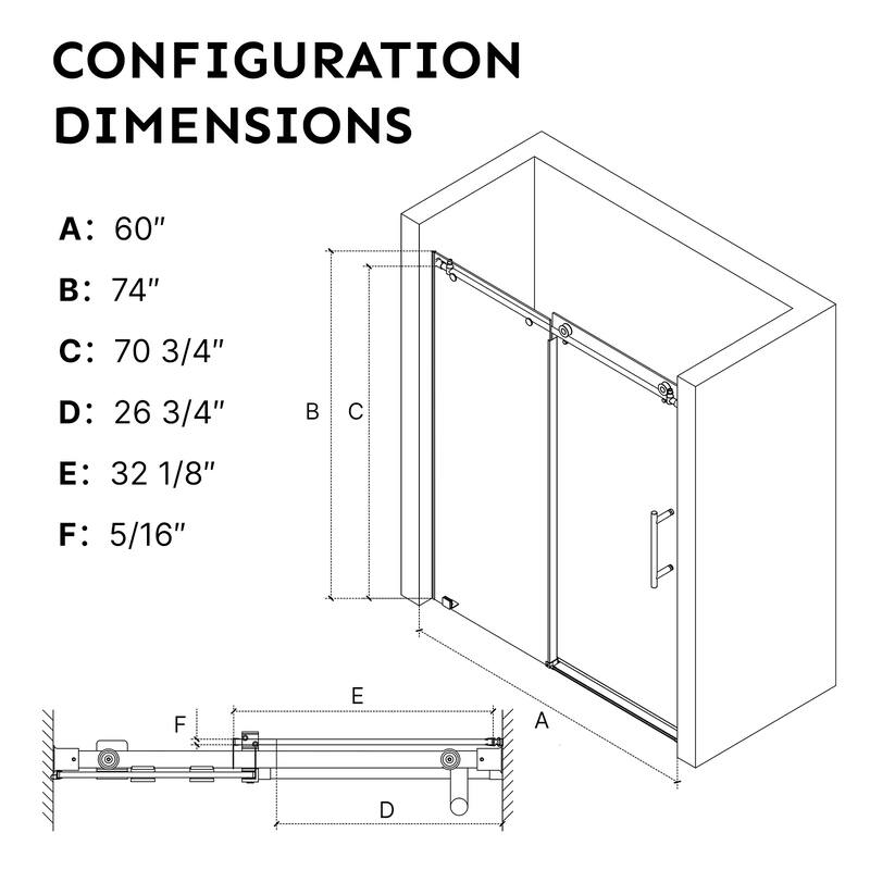 Frameless Sliding Shower Door Adjustable Single Slide