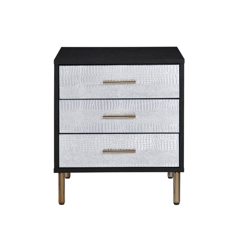 Myles Nightstand, White, Champagne & Gold Finish