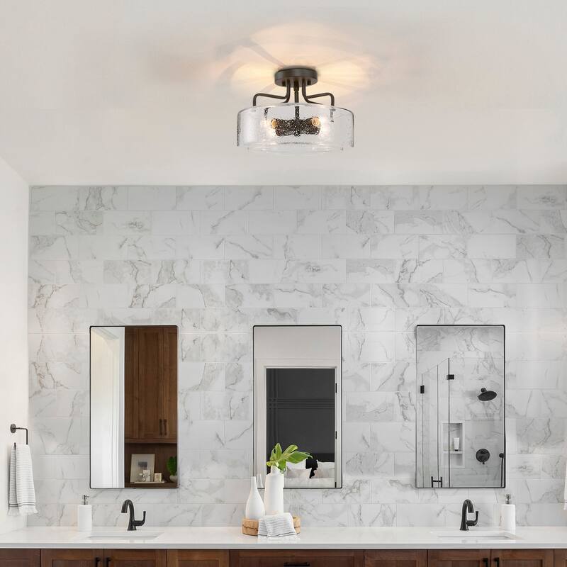 Modern Farmhouse 3/4-Light Glass Semi-flush Mount Drum Ceiling Light