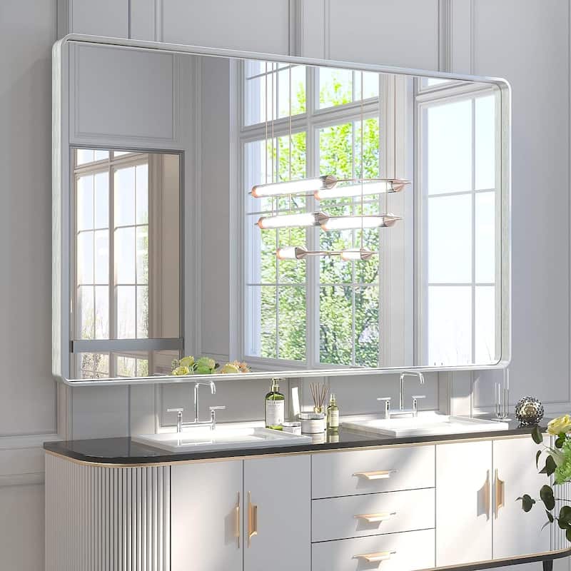 TETOTE Modern Bathroom Vanity Mirror Metal Frame Wall Mounted - 60x36 - Silver