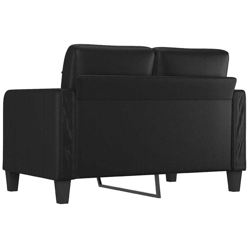 Otis 2 Seater Sofa, Tufted Plush Black Faux Leather Cushions, 54 Inch
