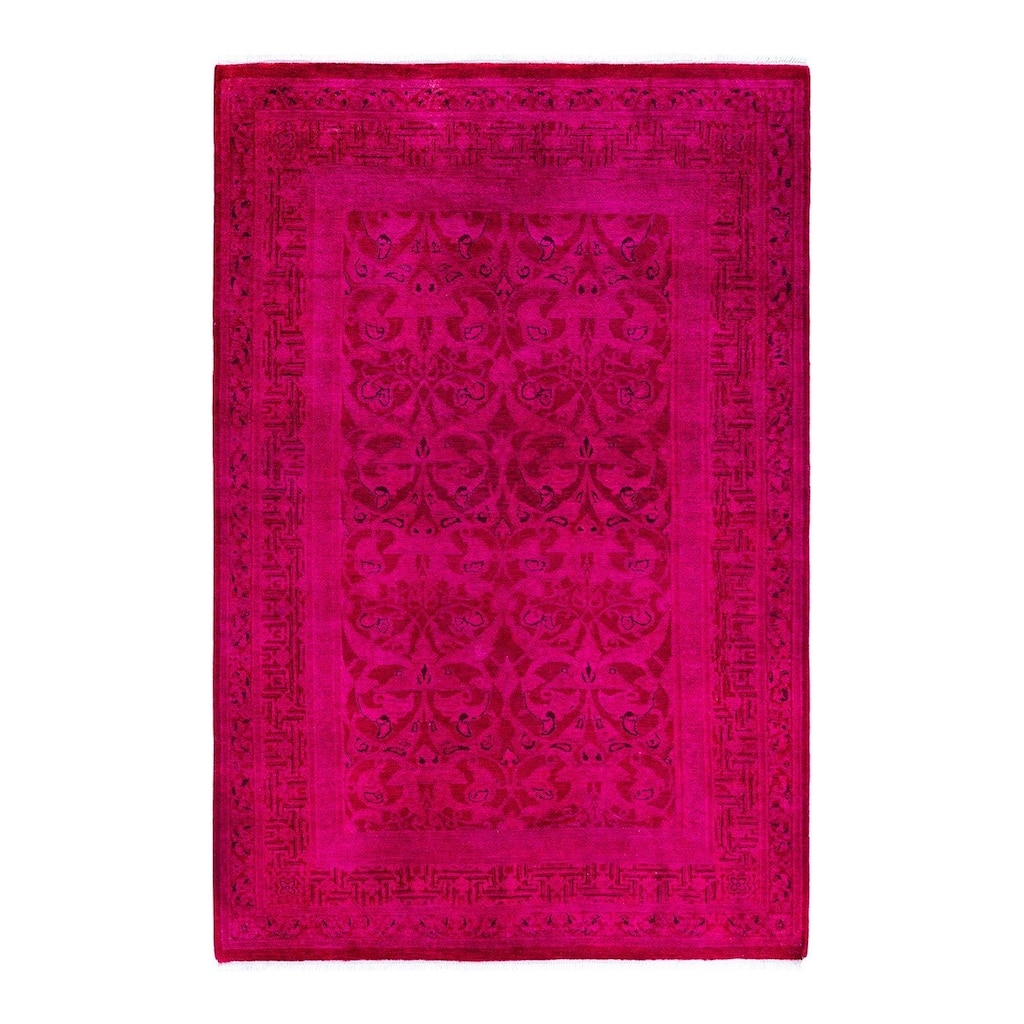 Overdyed, One-of-a-Kind Hand-Knotted Area Rug - Pink - 4' 2" x 6' 0"