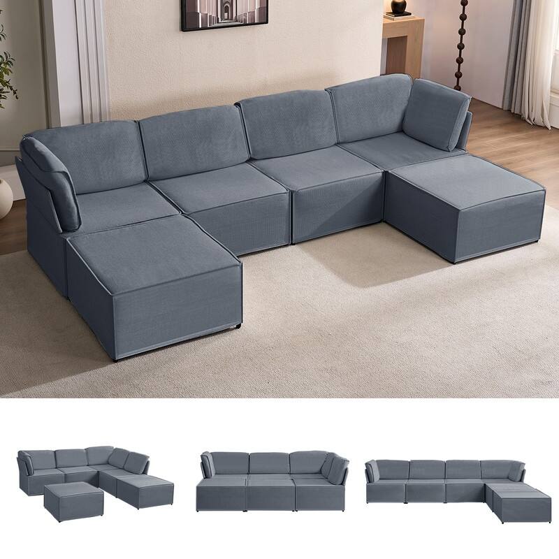 Mixoy Oversized Modular Sectional Sofa, U/L-Shaped Couch with Deep Seat, Ottoman, Convertible Modern Linen Sleeper Sofa Bed