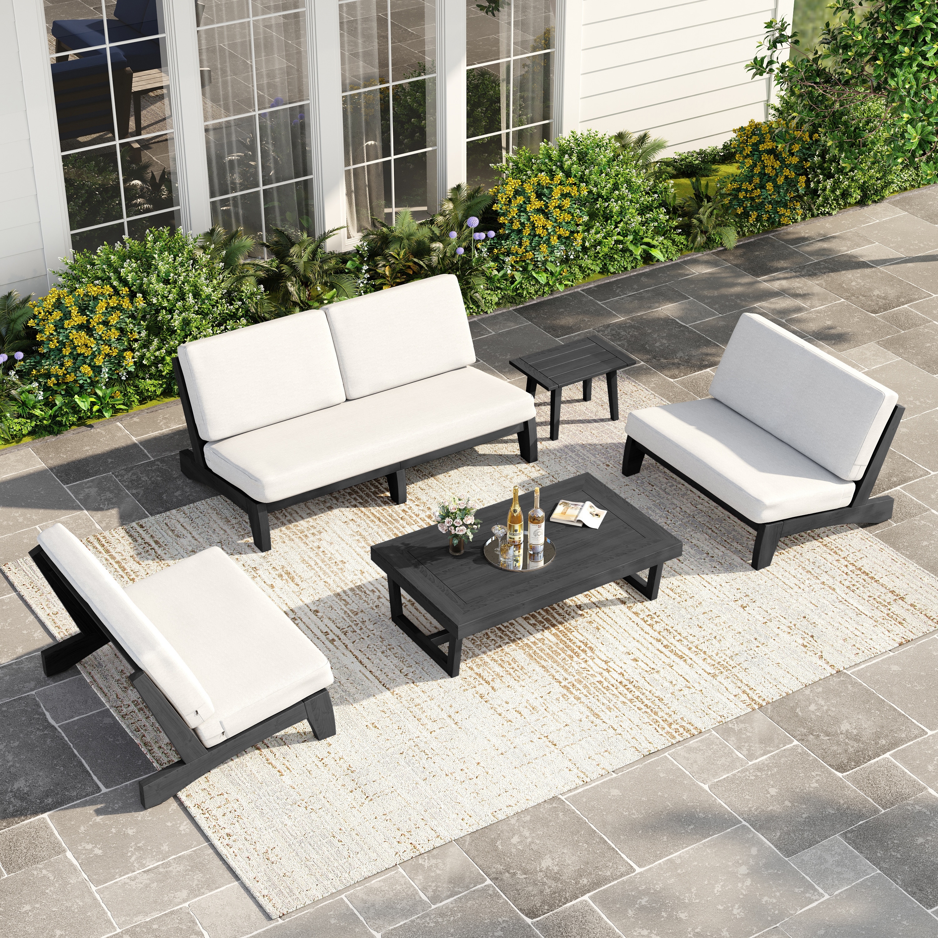 Casual Teak Sofa Loveaseat Outdoor Patio Conversation Set
