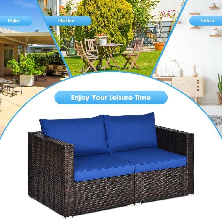 2PCS Patio Rattan Sectional Conversation Sofa Set - 29.5" x 29.5" x 25.5" (L x W x H)